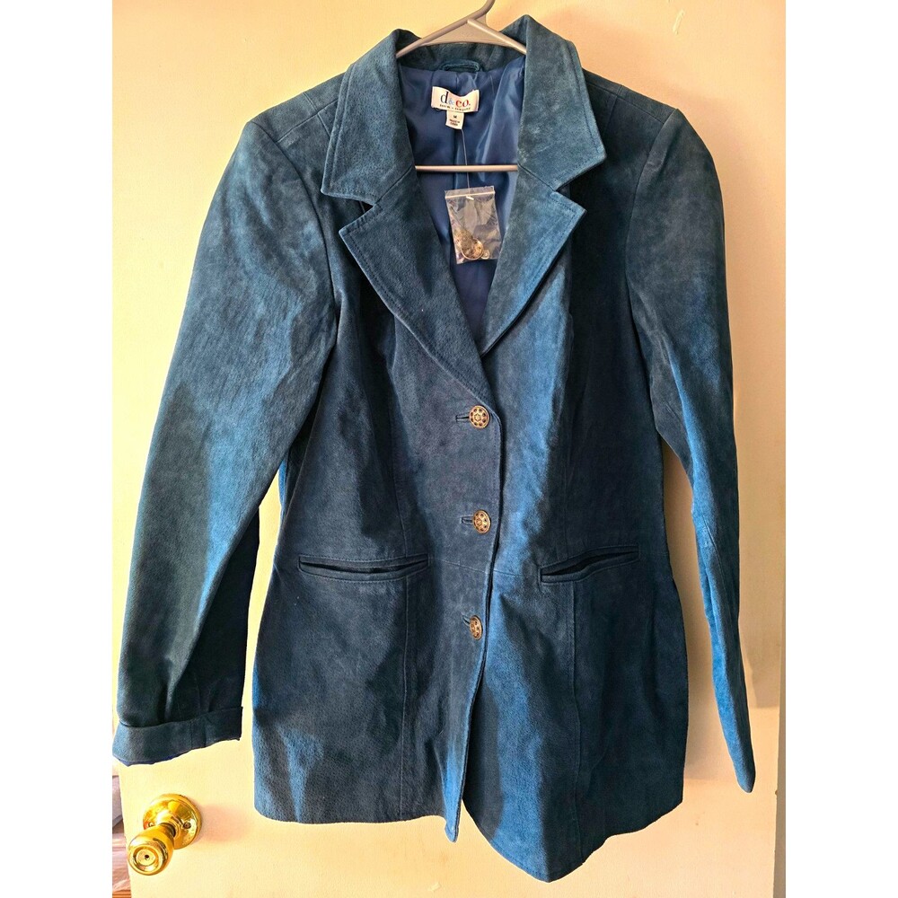 d&co. Denim + Company Teal Suede Leather Jacket Blazer | Medium